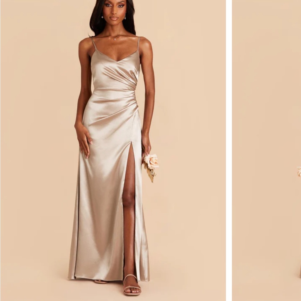 Birdy Grey Catherine Dress Shiny Satin Neutral Champagne